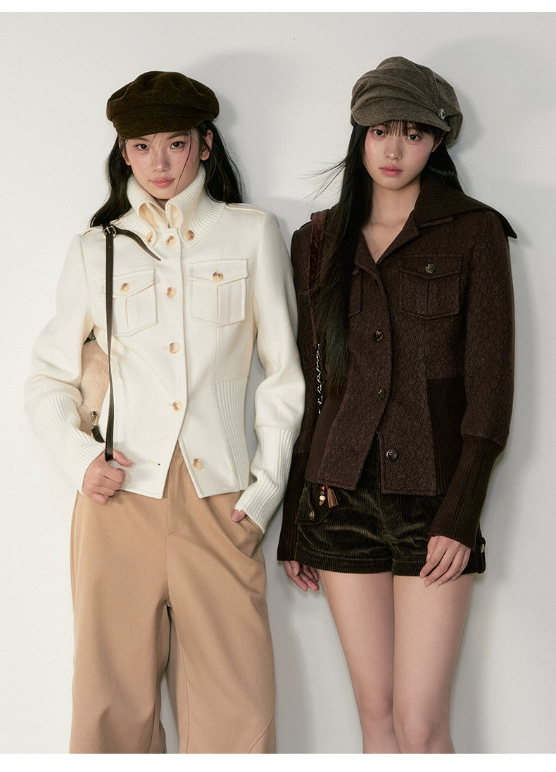 Vintage Cinched-Waist Double-Way Wool Jacket