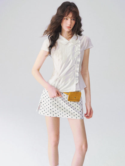 Peter Pan Collar Asymmetric Waist-Tailored Blouse
