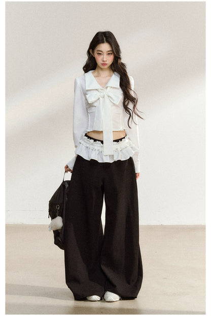 Black Relaxed Straight-Leg Trousers