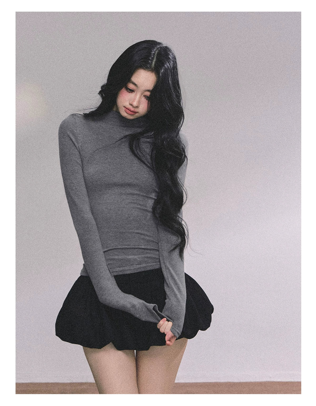 French High-Neck Knit Sweater