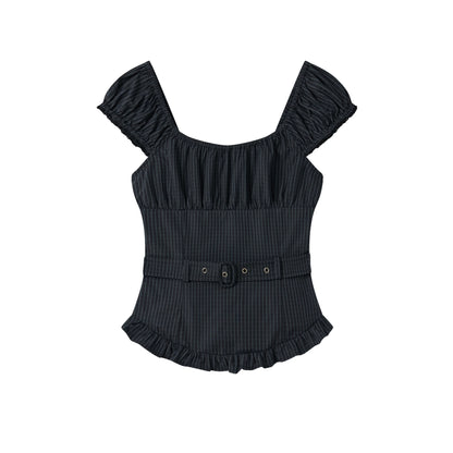 Vintage Floral Waist-Cinching Two-Piece Skirt Set