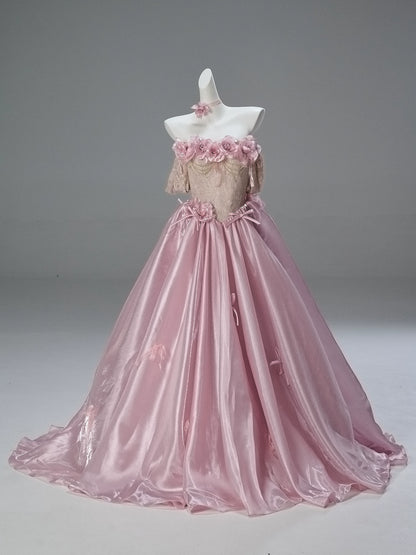 Elegant Lotus Pink Couture Gown