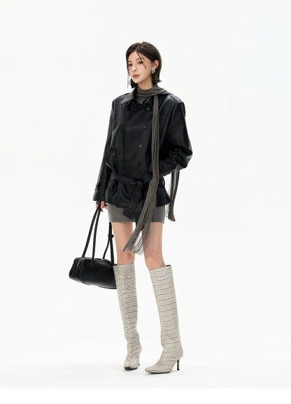 Minimalist Draped Turtleneck Knit Mini Dress with Tassel Ties