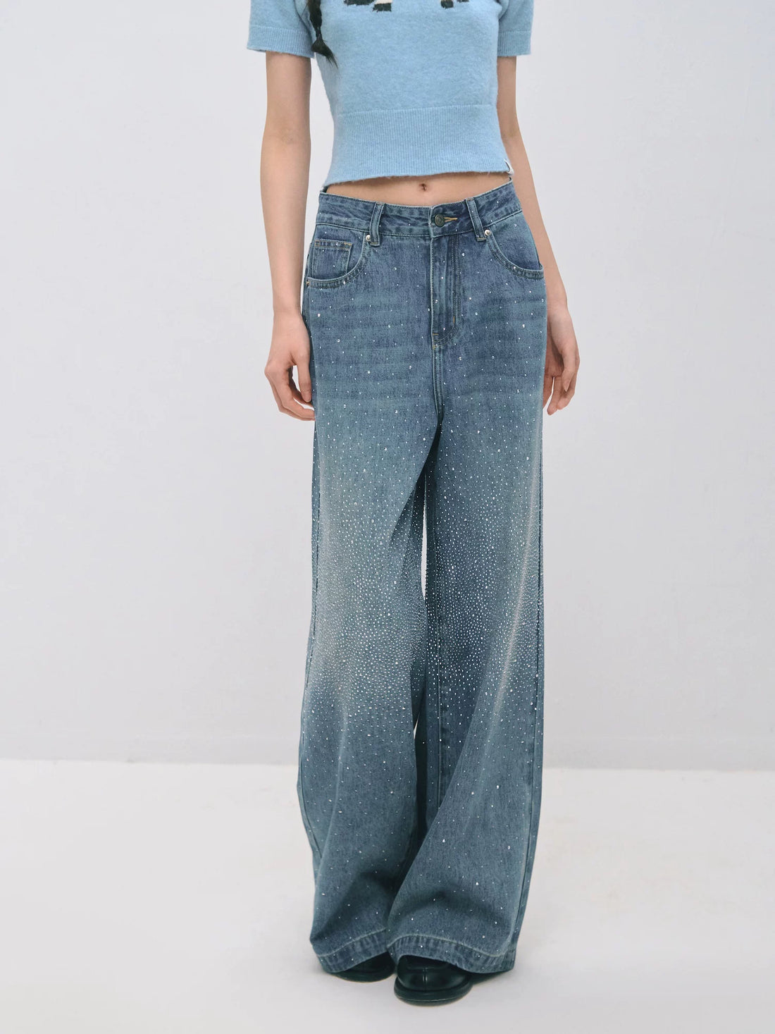 Vintage Straight-Leg Sparkle Denim Jeans