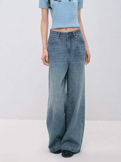 Vintage Straight-Leg Sparkle Denim Jeans