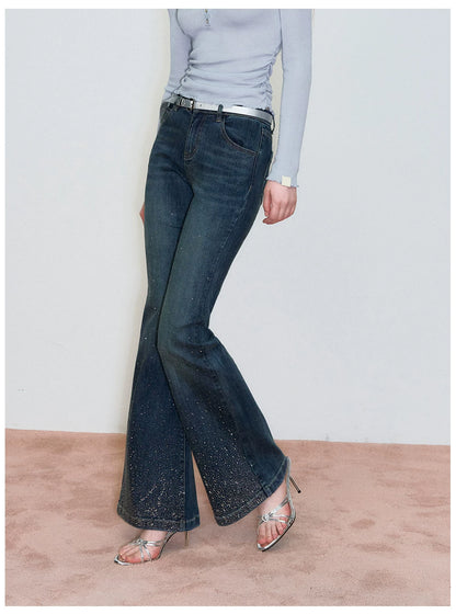 Vintage Rhinestone-Embellished Flared Denim Jeans
