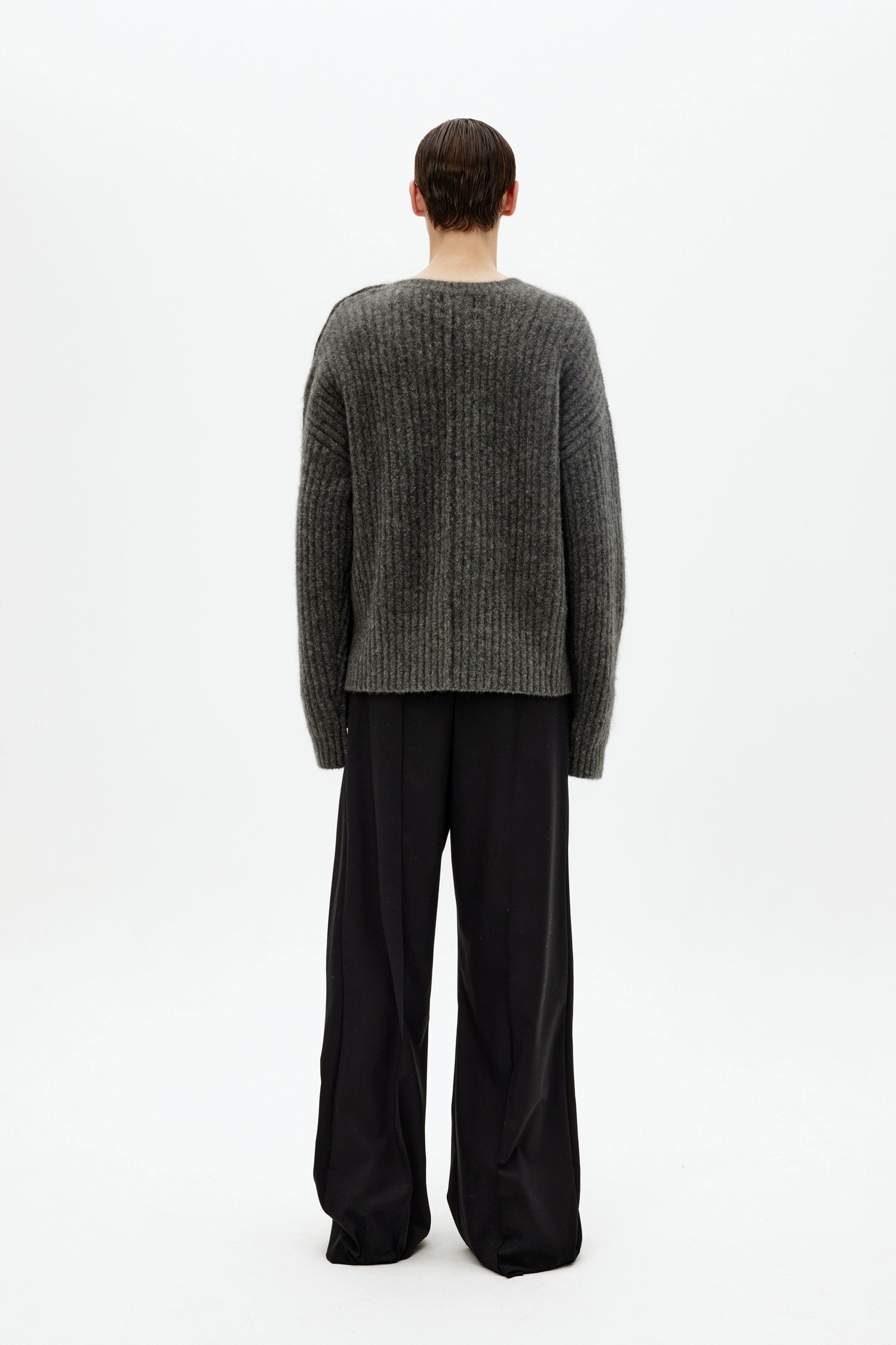 Mohair Wool Multi-Button Crewneck