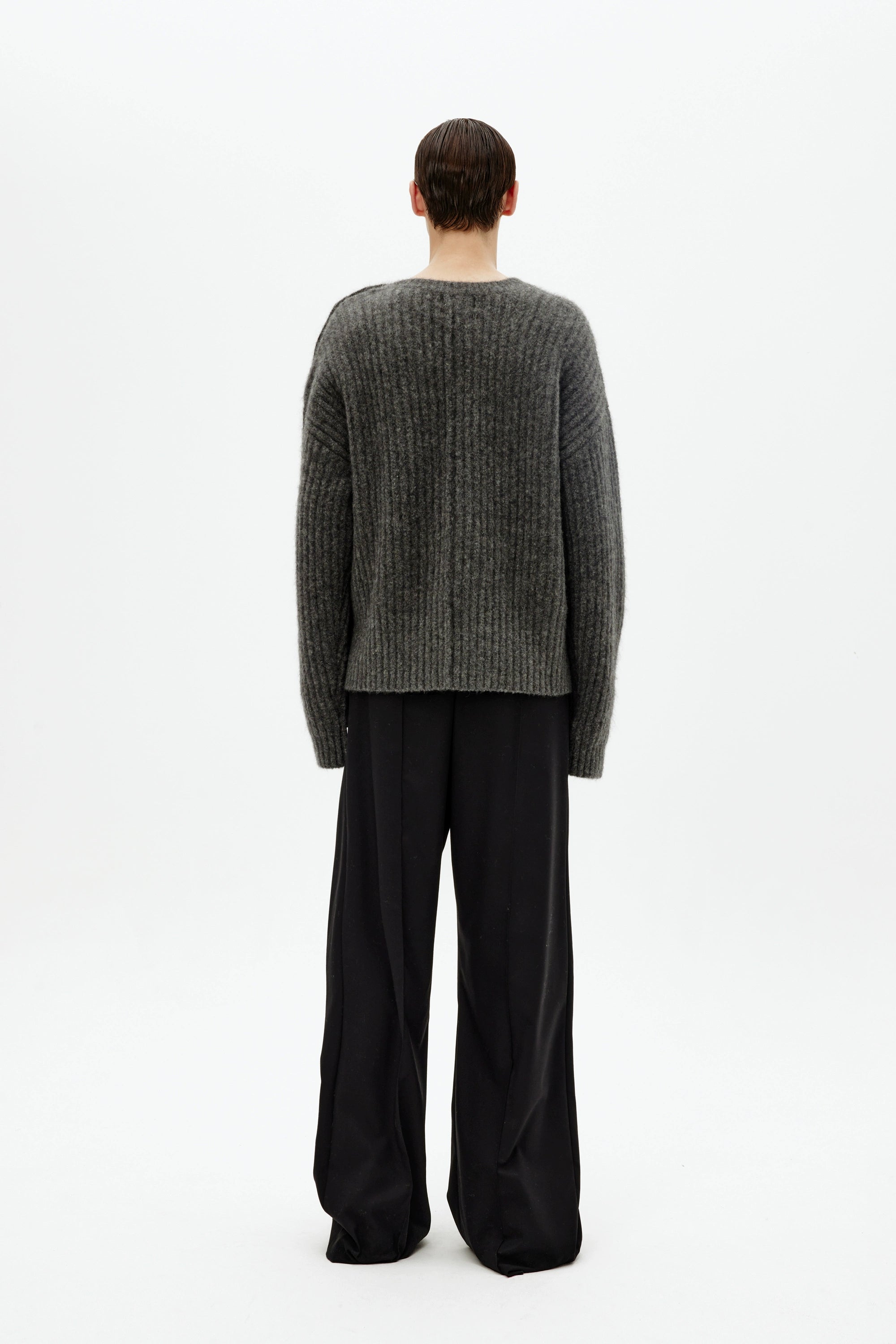 Mohair Wool Multi-Button Crewneck