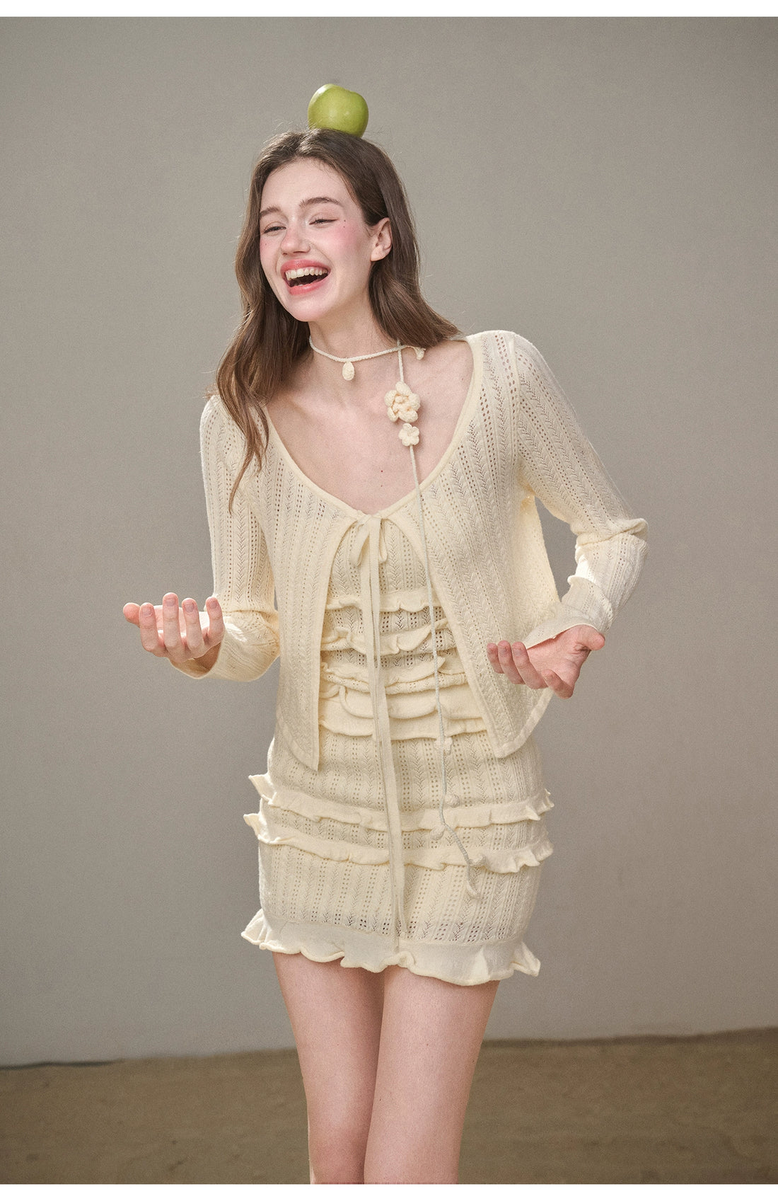 Hollow Out Cream Knit 3-Piece Set