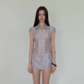 Lustrous Acetate Shirt & Mini Skirt Set NeverMore
