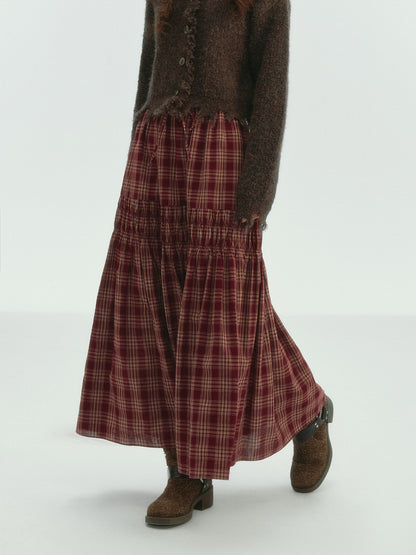 Lace Trim Drawstring Plaid Skirt