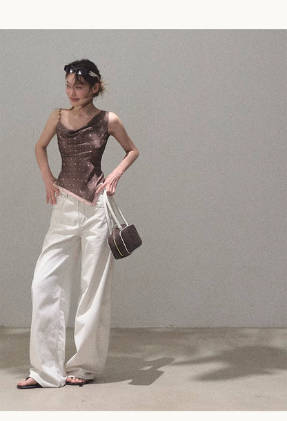 Asymmetrical Polka Dot Waist-Cinched Camisole