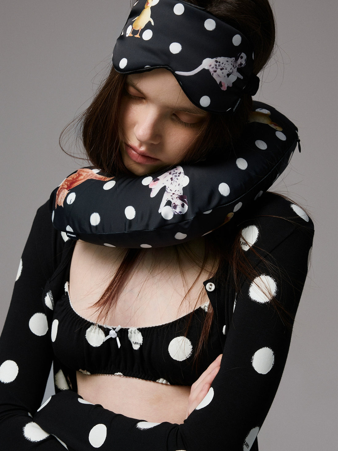 Polka Dot Contrast Knit Cardigan &amp; Lounge Pants Set