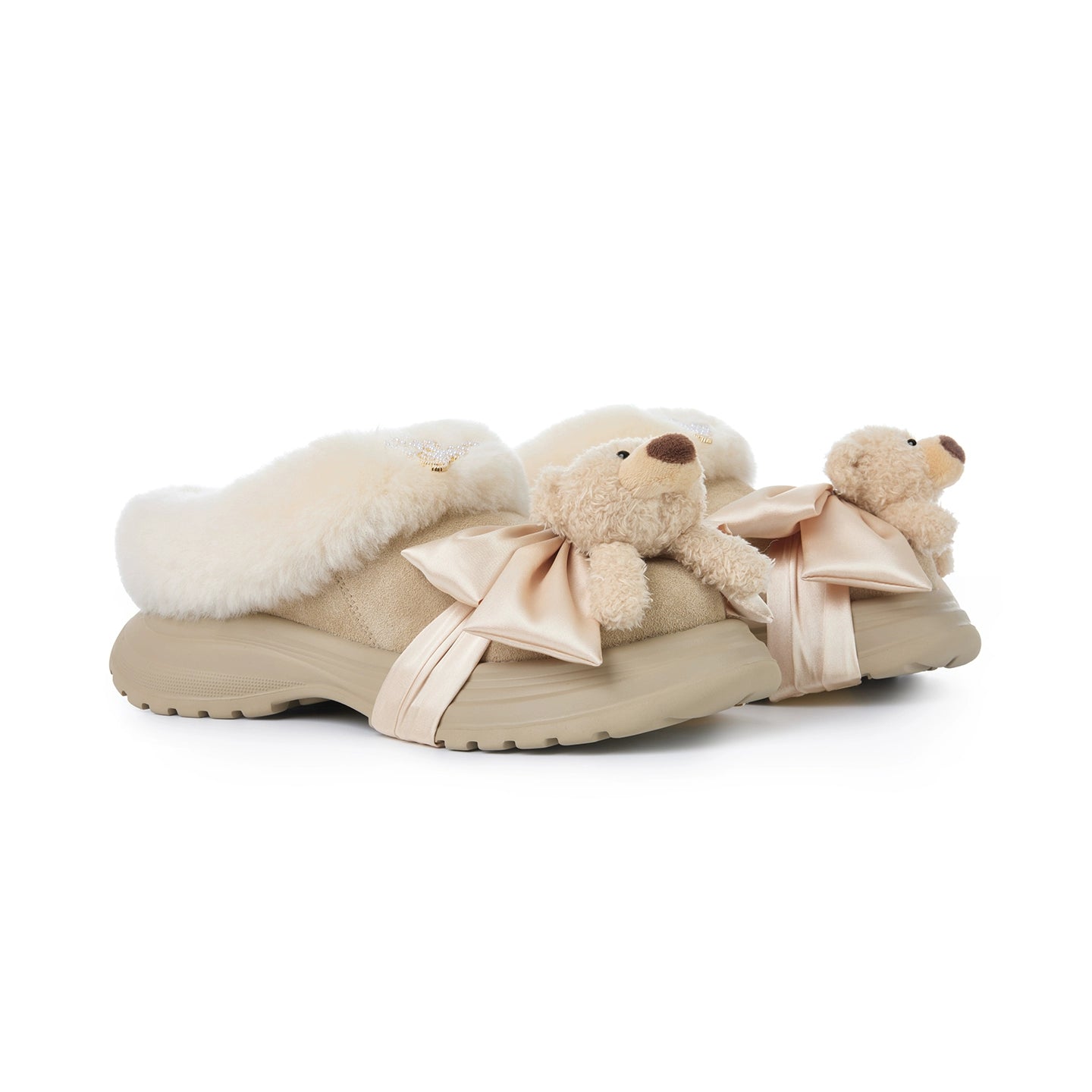 Plush Bear Platform Mule Snow Slippers