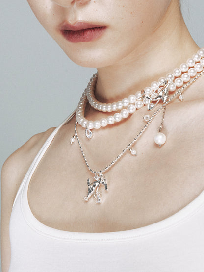 Silver Interwoven Pearl Whale Choker Necklace