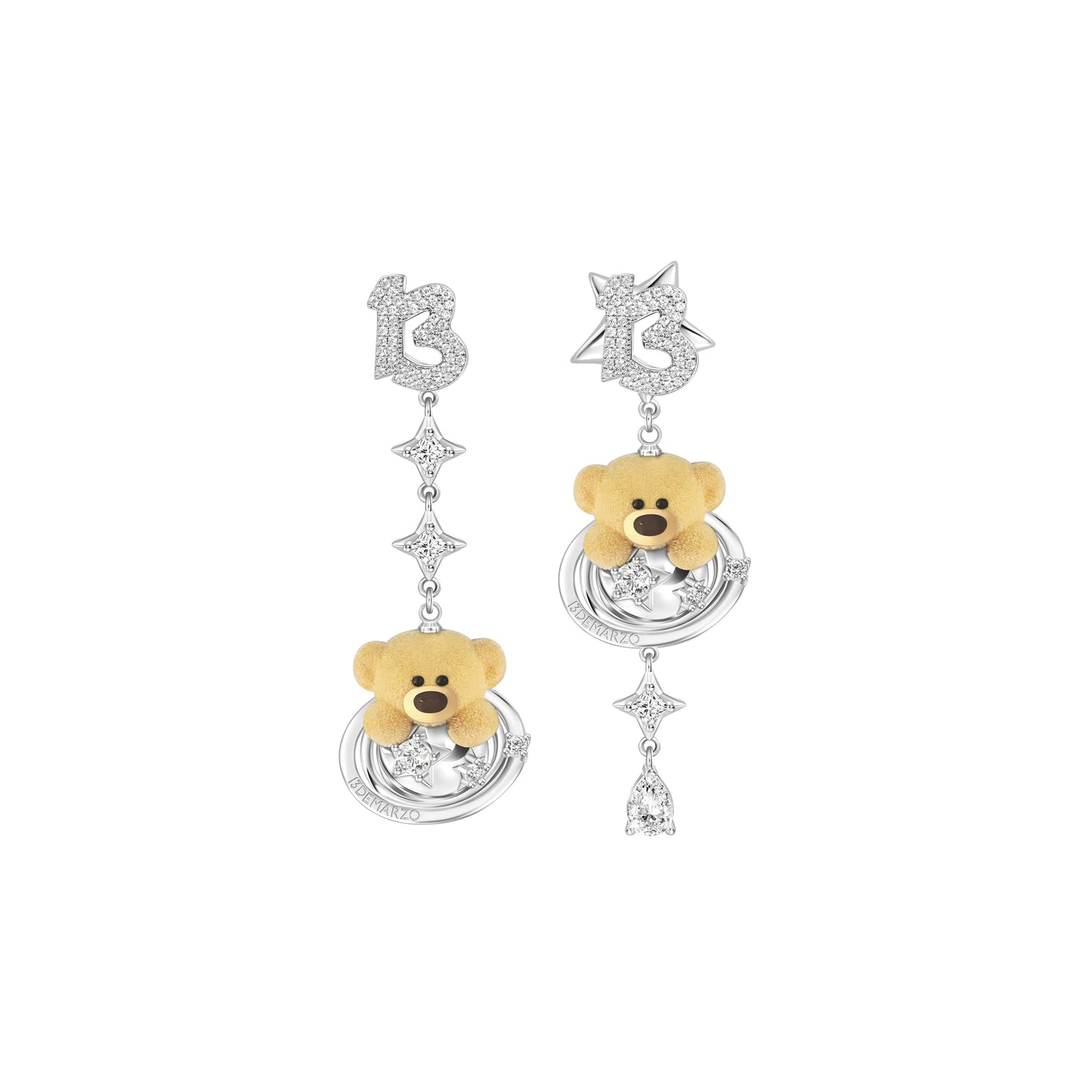 Flocked Bear Asymmetric Stud Earrings