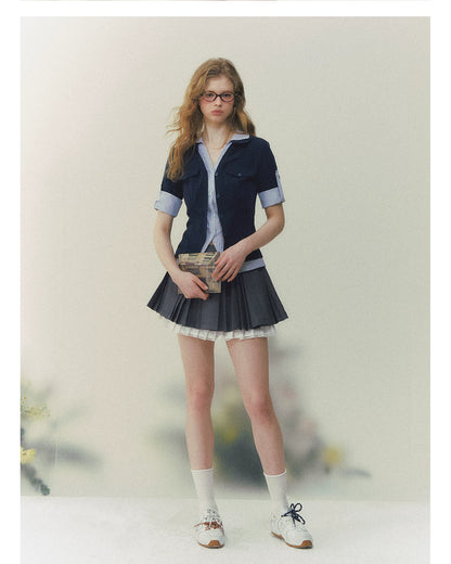 Contrast Plaid Layered Polo Shirt