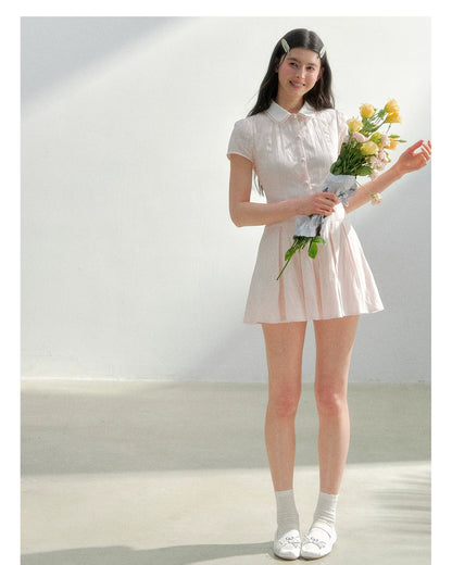 Preppy Vintage Short Sleeve Shirt Dress