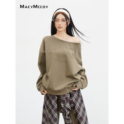 Studded Letter Off-Shoulder Sweatshirt