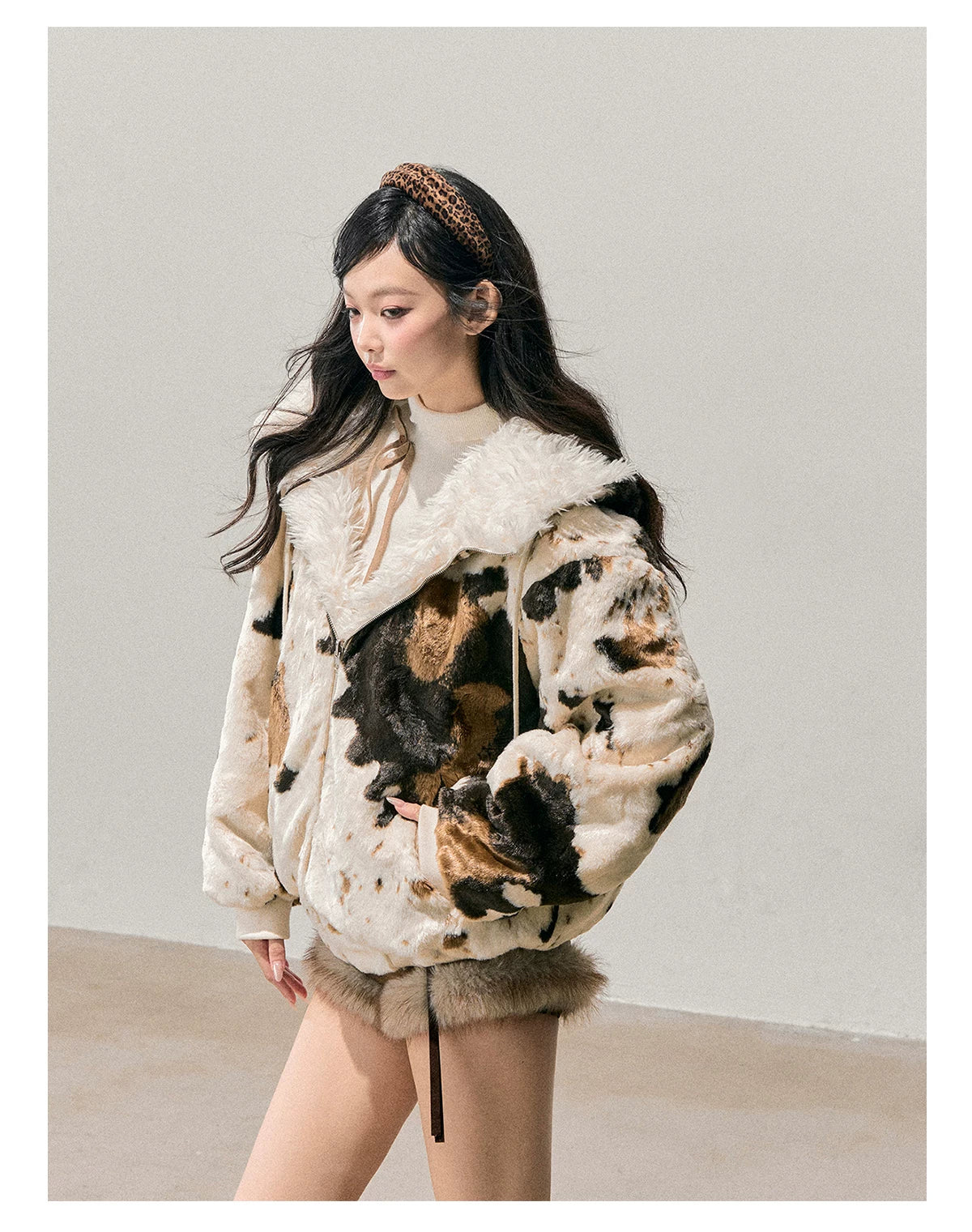 Faux-Fur Wide-Leg Winter Mini Shorts