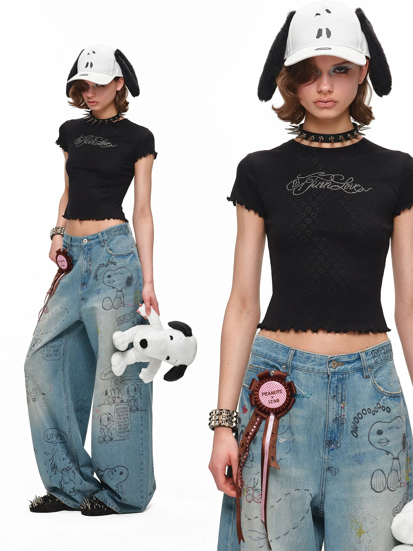 Rhinestone Logo Slim-Fit Baby Tee 1Jinn Studio