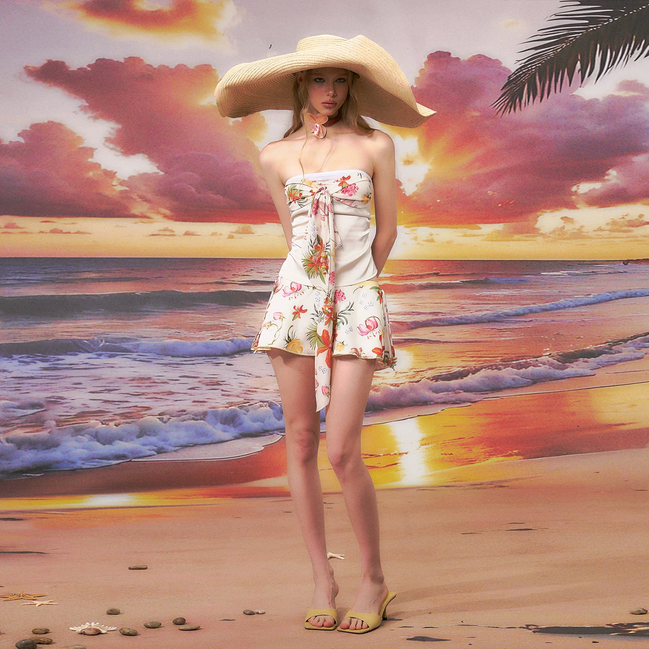 Printed Bandeau Top &amp; Mini Skirt Set