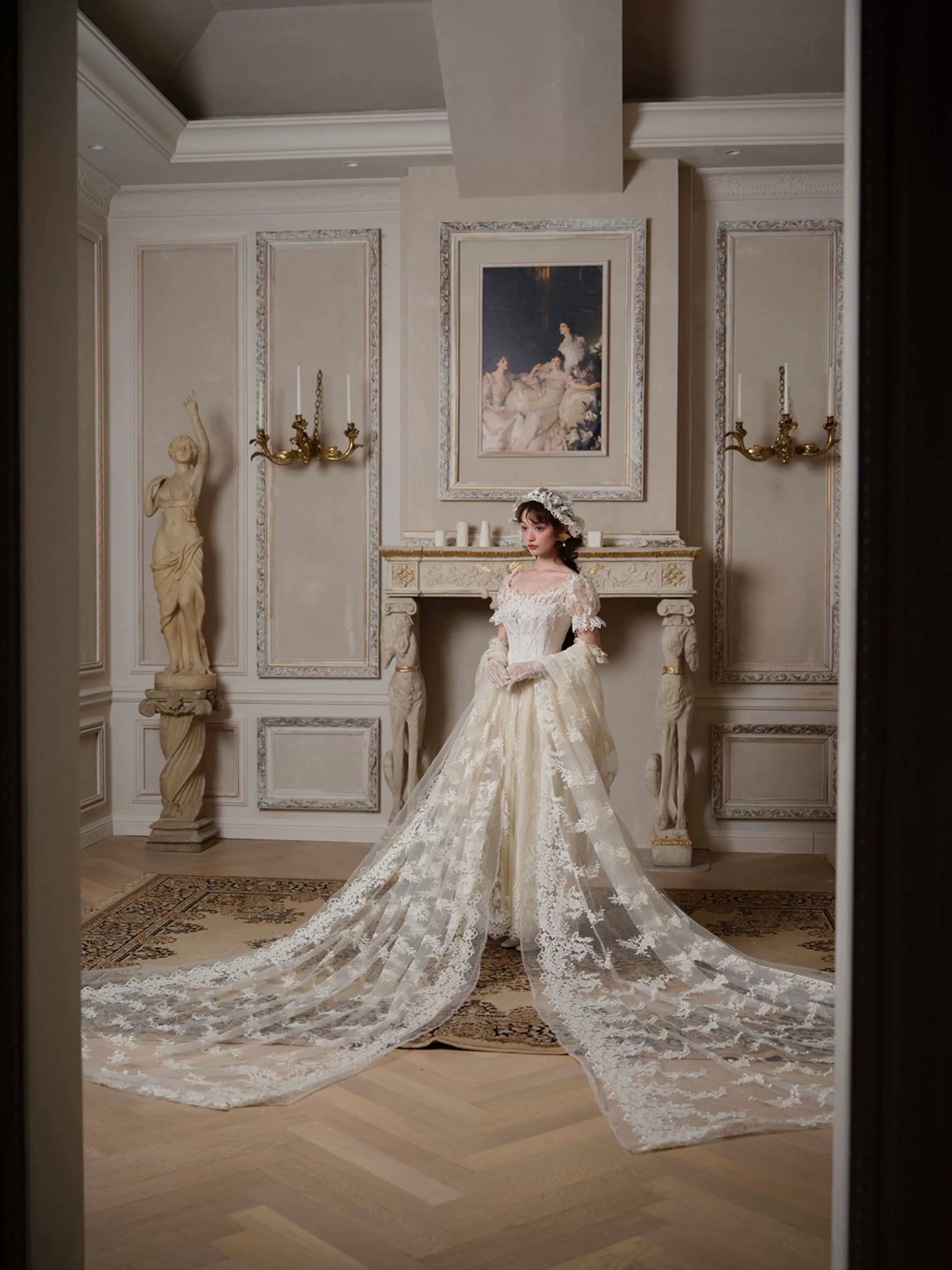 Candlelit Tears Antique Lace Corset Wedding Dress