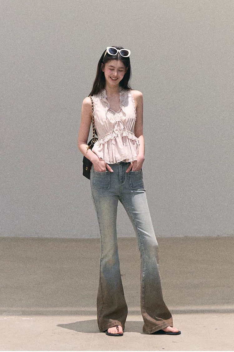 Valley Fog Vintage Washed Flared Jeans