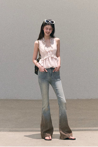 Valley Fog Vintage Washed Flared Jeans