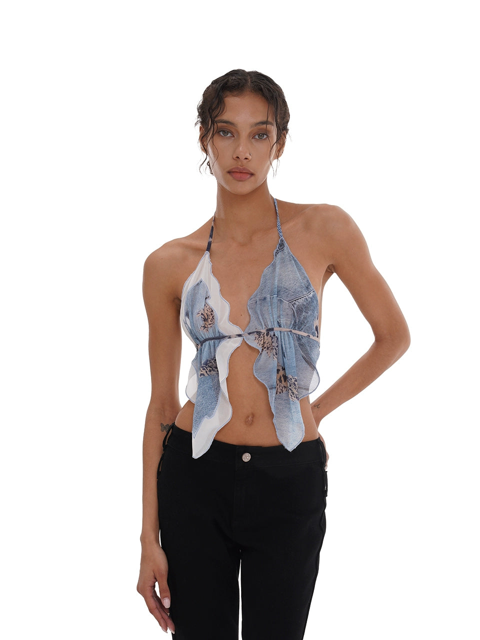 Blue &amp; Pink Print Halter Petal Top