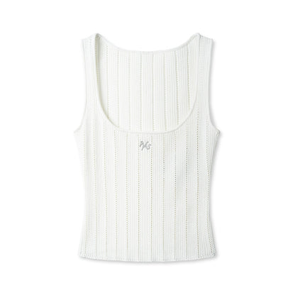 Hollow-out Square Neck Knit Tank Top - CHINASQUAD