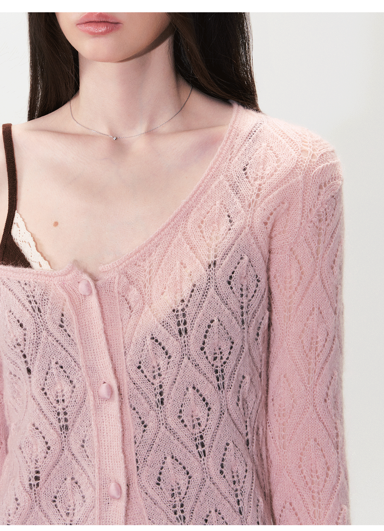 Mohair Blend Open-Knit Cardigan