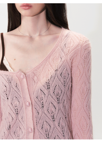 Mohair Blend Open-Knit Cardigan