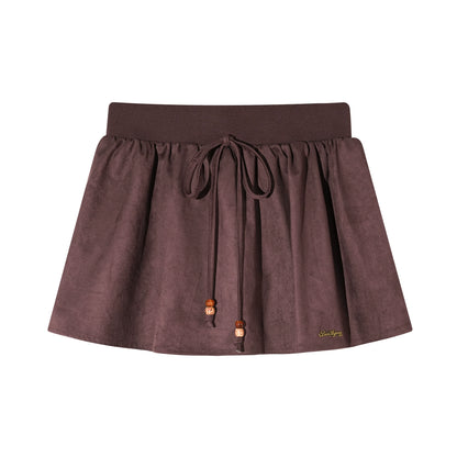 Beaded Suede Puff Mini Skirt