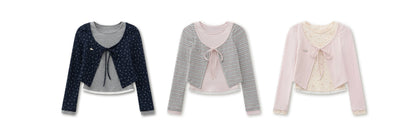 Striped &amp; Floral Design Layered Contrast Blouse