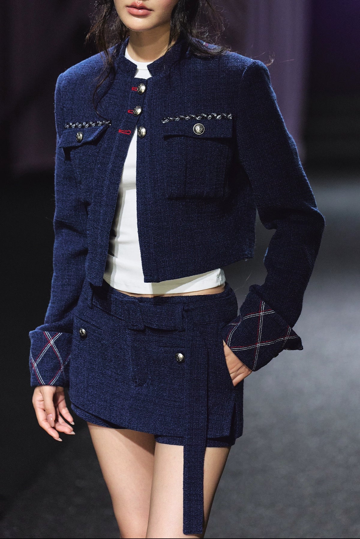 Quilted Stitch Jacket &amp; A-Line Skirt Set
