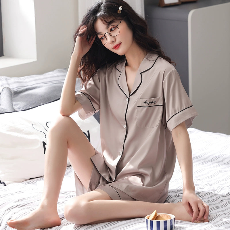 Ice Silk Thin Short-sleeve Cardigan Pajama Set