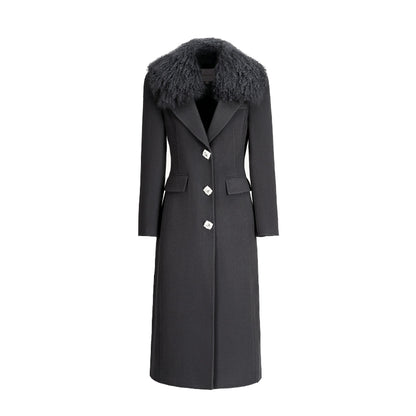 Nata Detachable Shearling Collar Wool Coat