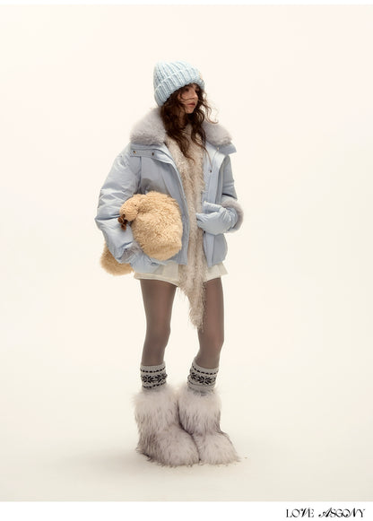 Fur-Collar Short Down Puffer Jacket