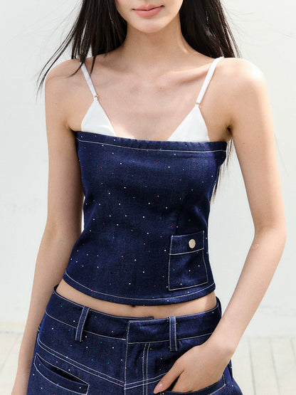 Fake Two-Piece Rhinestone Halter Top &amp; Pant Set - CHINASQUAD