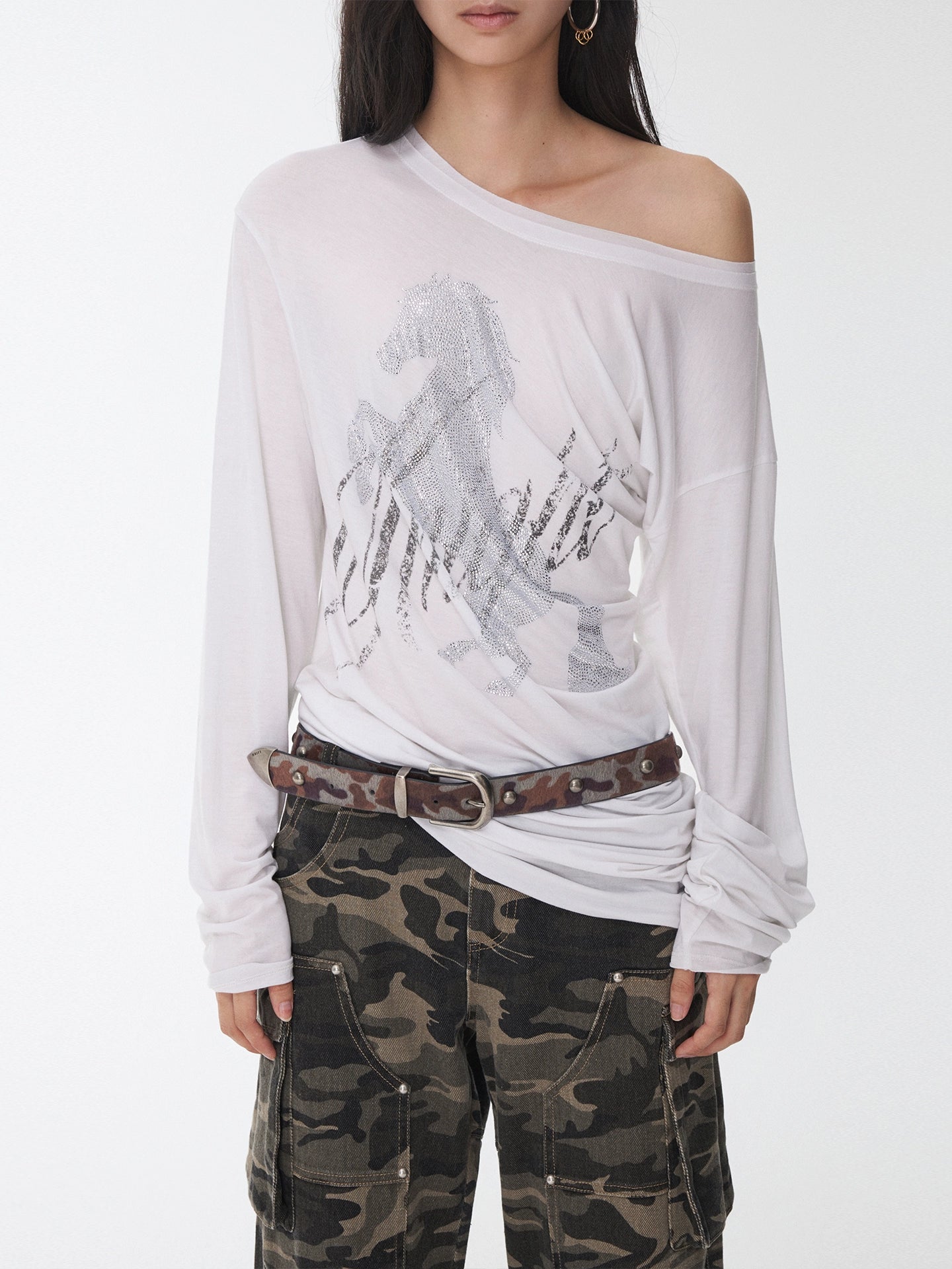 Vintage Camo Studded Horsehair Leather Belt