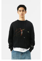 Black Misaligned Crew Neck Sweater - CHINASQUAD