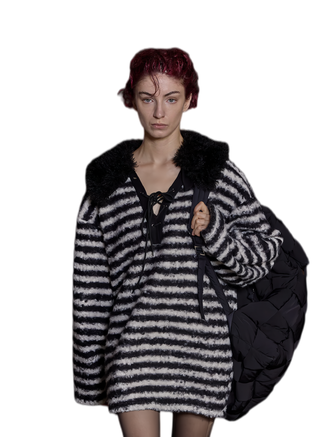 Detachable Collar Striped Knit Sweater
