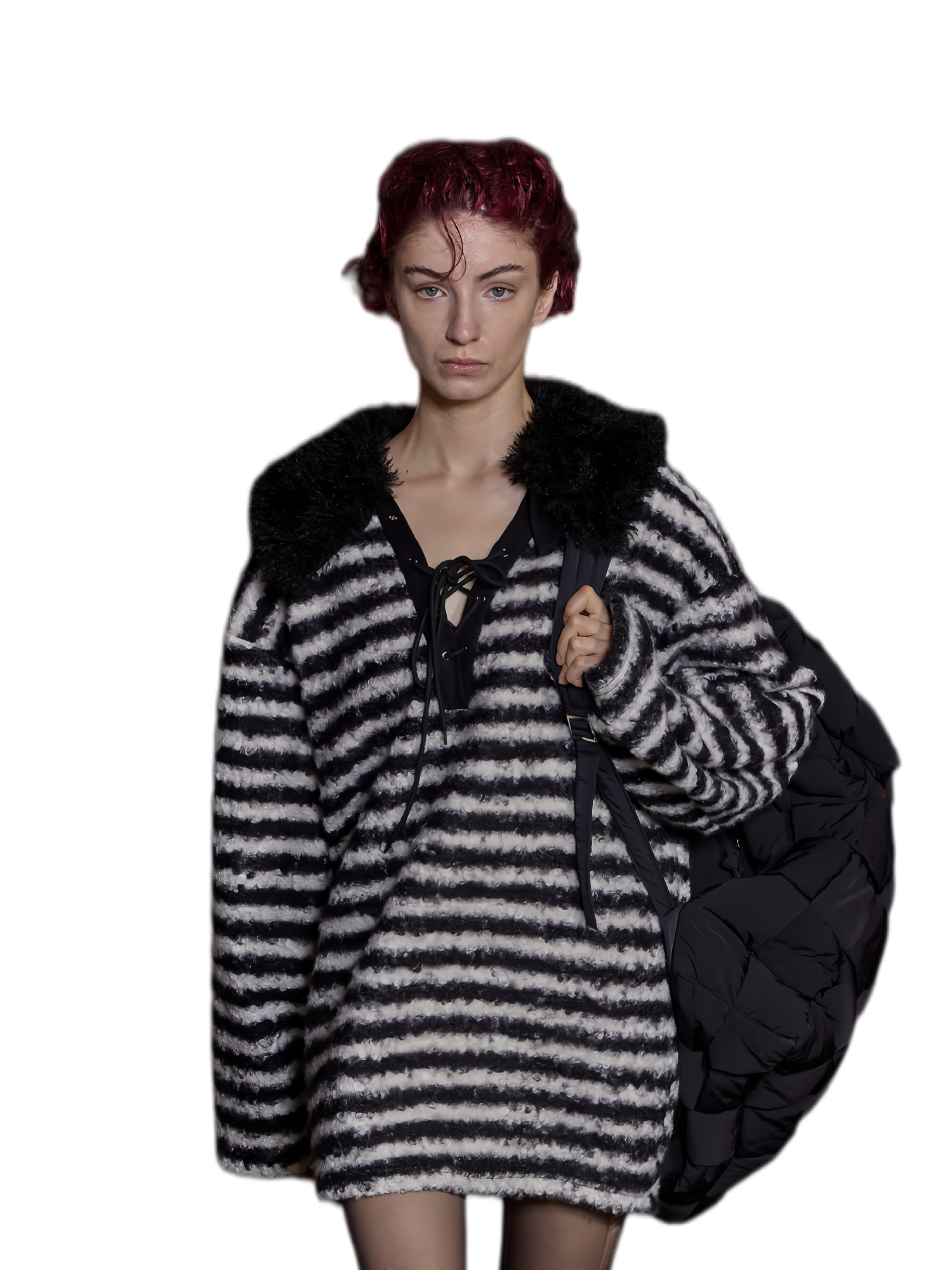 Detachable Collar Striped Knit Sweater