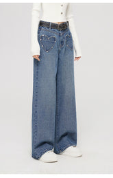 Heart-shaped Pocket Wide Leg Jeans - CHINASQUAD