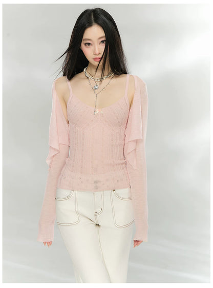 Knit Cardigan &amp; Camisole Two-Piece Set