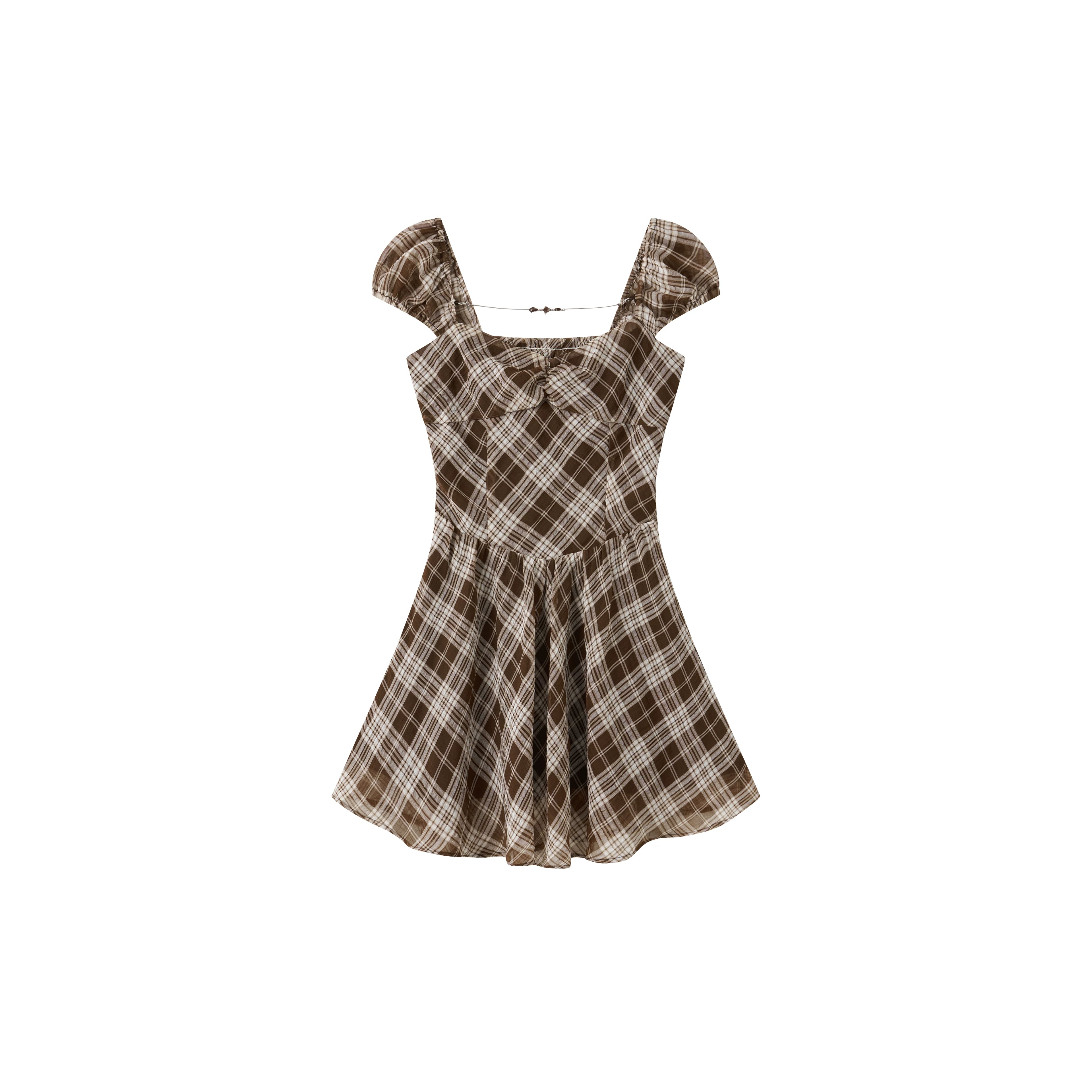 Vintage Plaid Puff Sleeve A-Line Mini Dress