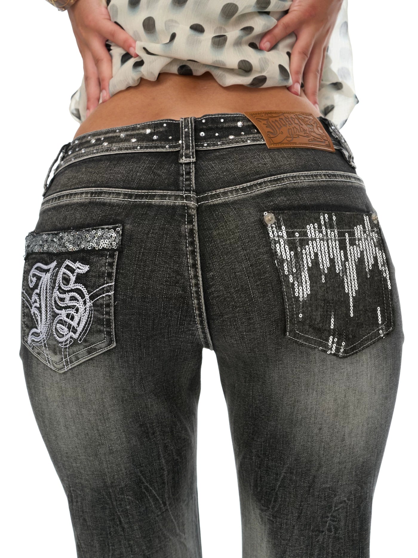 Vintage Embellished Flared Stretch Denim Jeans
