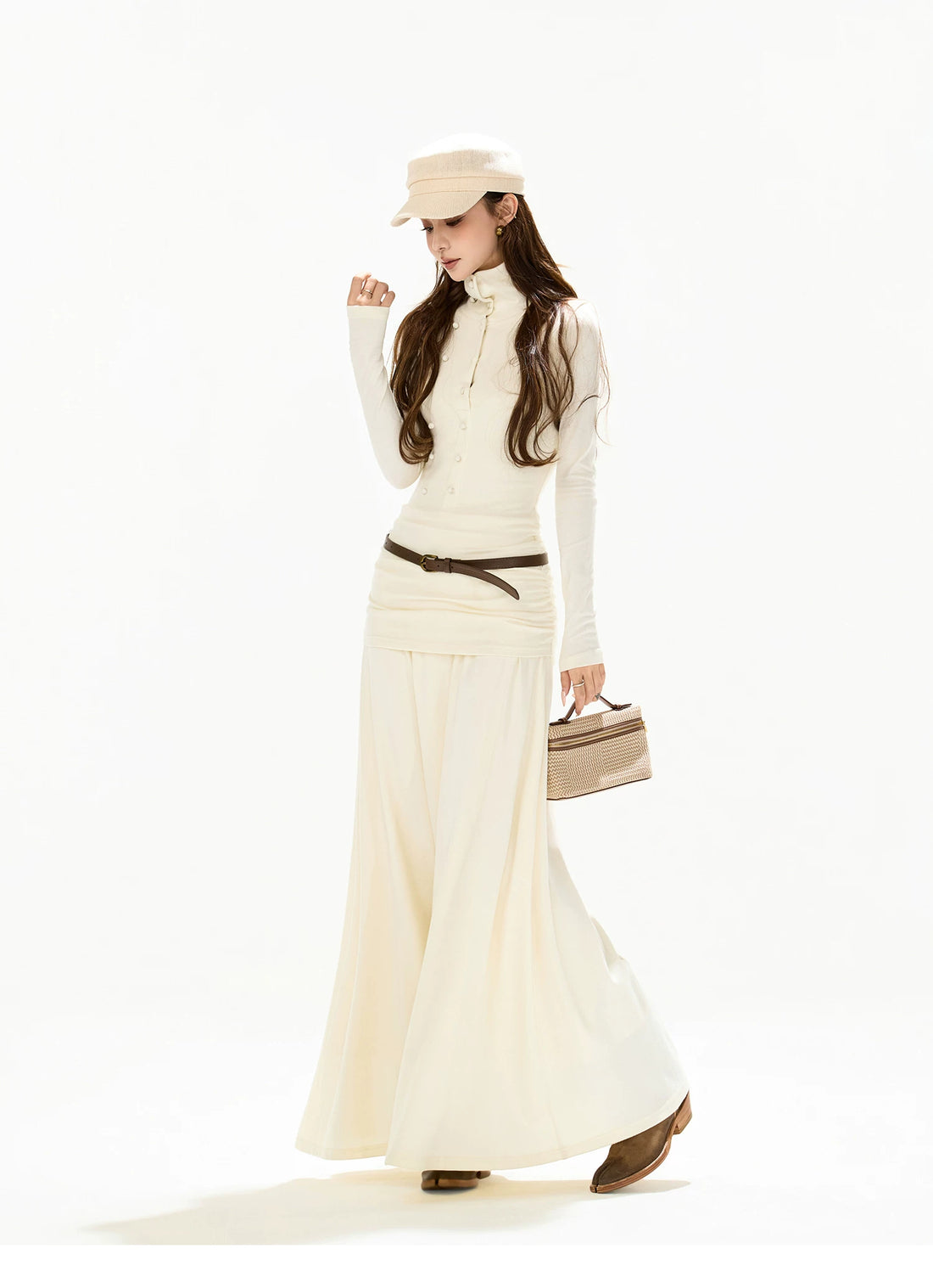 Elegant High-Neck Wool Knit Maxi Dress