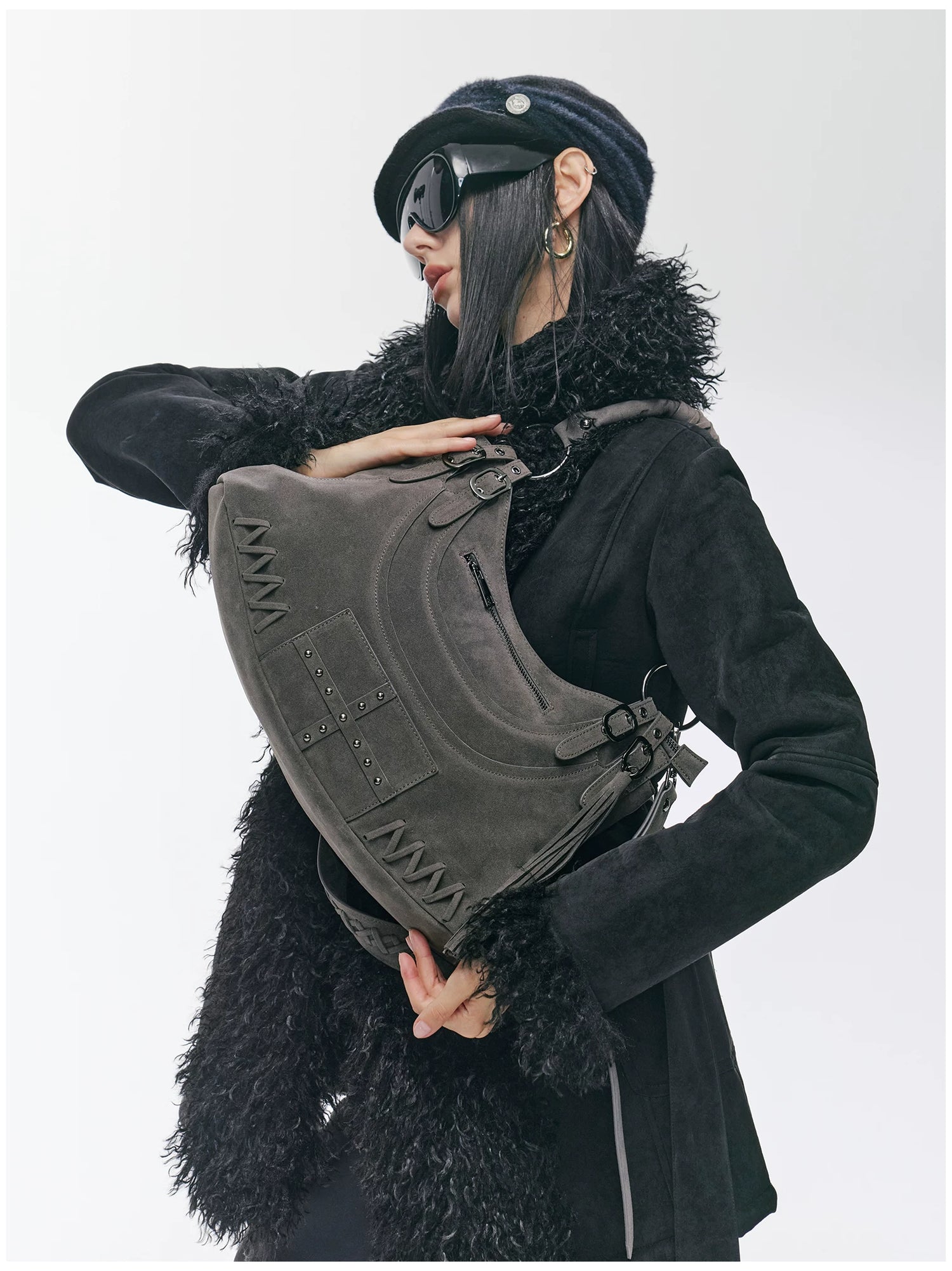 Vintage Studded Fringe Punk Shoulder Bag